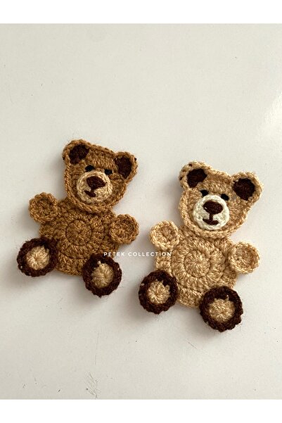 Petek Collection Knitted Teddy Bear Applique Motifs (2 Pieces) 6/7 cm
