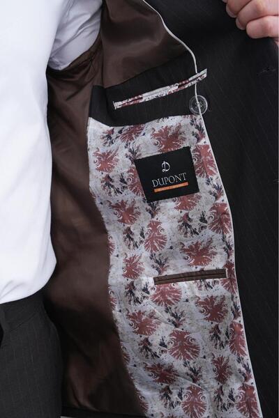 Dupont Slim Fit Men's Pointed Collar Striped Double Breasted Suit