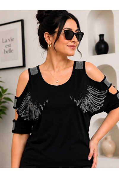 Daphnem Collection Taş Kanat Baskılı Kol Dekolteli Bluz