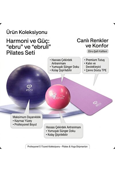 Ebruli Podloga za pilates sa šalom (8 mm) - ljubičasta + Ebru lopta za pilate...