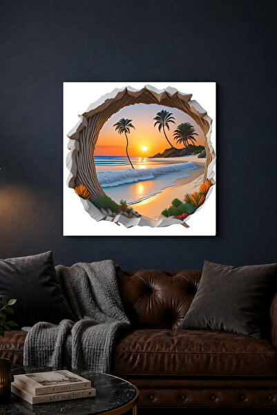 Lucena Pictură murală decorativă 3D cu apus de soare tropical, peisaj marin ș...