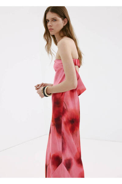 MANGO Woman Desenli straplez elbise