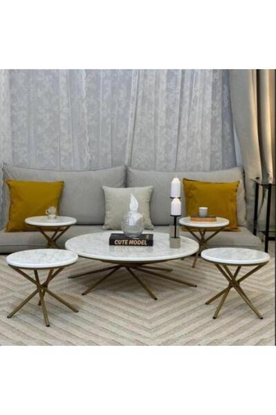 Tables Coffee Table with Marble Alternative and Four Services