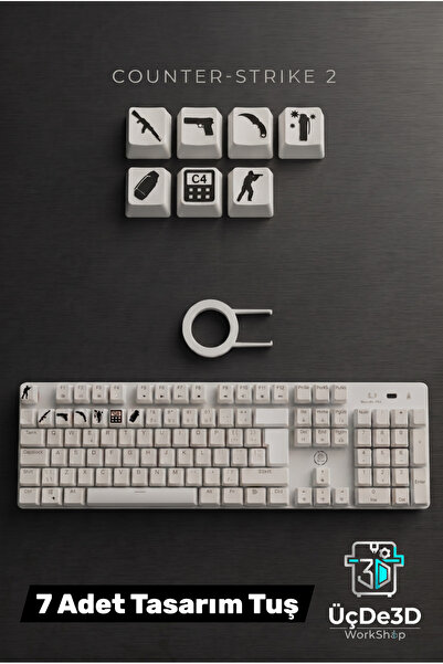 ÜçDe3D Cs Mekanik Klavye Tuşu Özel Tasarım Keycaps 7 Adet (MX Cherry Uyumlu)