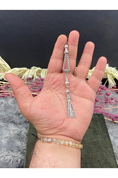 Kttesbihaksesuar 13 cm UZUNLUK ÖZEL TASARIM GÜMÜŞ KAPLAMA TESBİH PÜSKÜLÜ