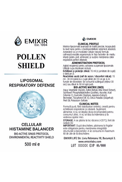 Emixir Set Complet Protectie Sezoniera POLLEN-SHIELD TOTAL FAMILY FORTRESS: Sirop Adulti 500ml + Sirop Copii 500ml + 2 x Spray Nazal 10ml, Fara Zahar