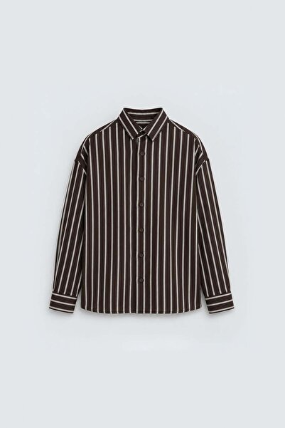 VAMOSCLO Striped Oversize Shirt Brown