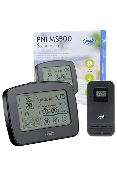 PNI MS500 weather station with wireless external sensor, displays indoor temp...