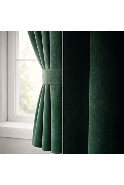 magazincovoare.ro Set de 2 perdele din catifea premium, verde smarald, opace, 1.5m x 1.45m, elegante, cu bandă de încrețire premium