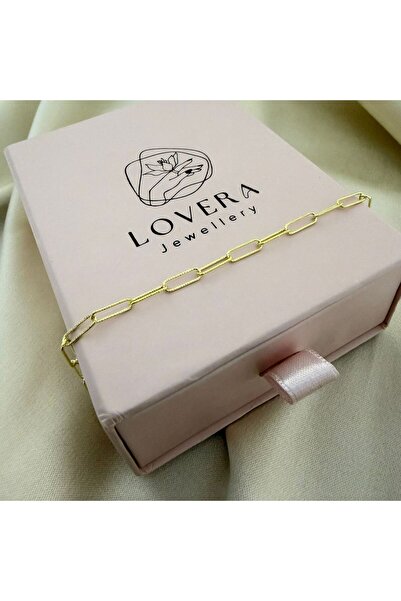 Lovera Jewellery 925 Ayar Gümüş Gold Renk Minimal Ataç Bileklik