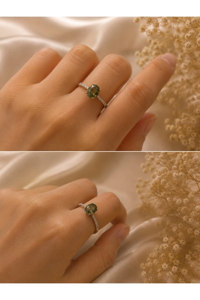 Merina Atölye Green Adjustable Silver Ring