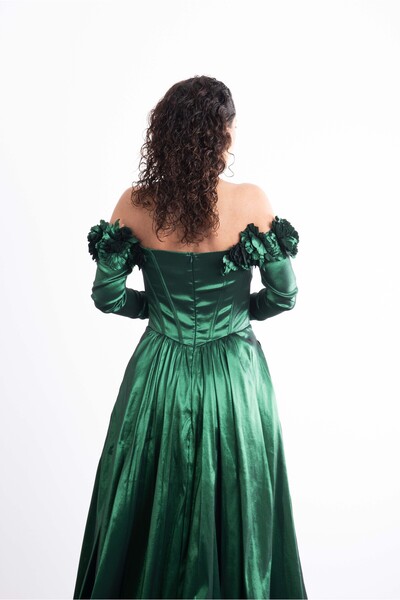 Mialora Strapless, Long Sleeves, Shoulder Accessories, Long, Elegant Taffeta ...