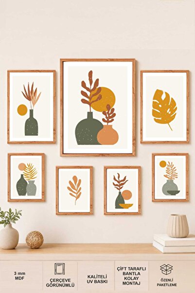 UNT Bohem Minimalist 7’lı Çerçeve Görünümlü MDF Tablo Seti – Modern İskandina...
