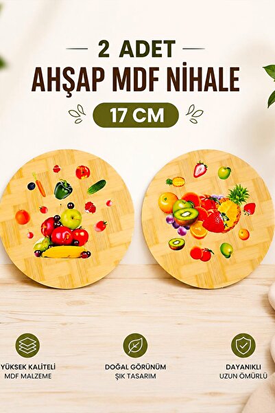 Newrise 2 ADET MDF Ahşap Nihale Meyve Design Çaydanlık Altı Sıcak Tencere Des...