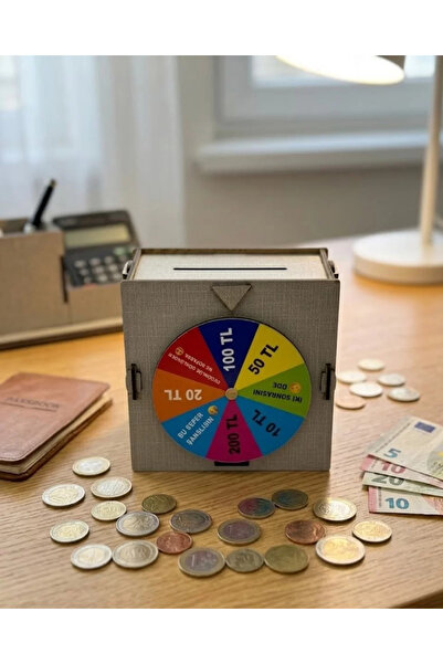 TakÇalıştır Wooden Piggy Bank with Wheel of Fortune Game