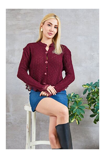 LC Waikiki Nevavm Lace and Buttoned Oval Collar Knitwear Cardigan