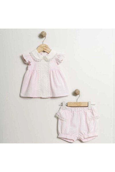 Moonic Kids 2-Piece Set with Embroidered Shorts for Baby Girls