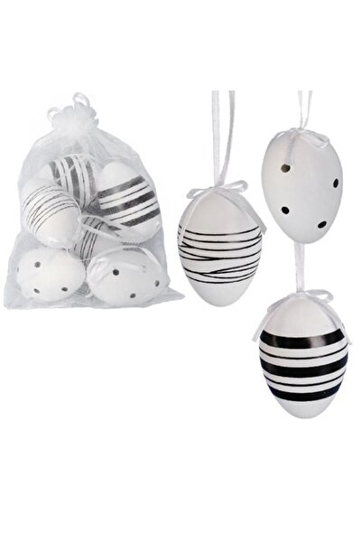 Goliat Plastic egg pendants, set of 6 pieces, 6 cm, white and black