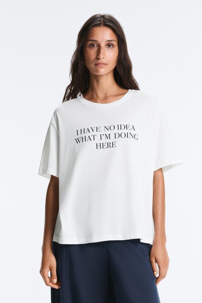 Oysho Boxy kesim pamuklu metin detaylı kısa kollu t-shirt