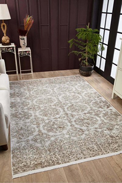halinet Halı.Net White Classic Washable Non-Slip Living Room Carpet Haln-Hln1590