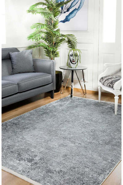 halinet Halı.Net Anthracite Modern Washable Non-Slip Living Room Carpet Haln-...