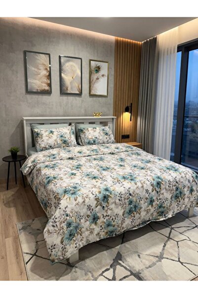 VİENNA Double Duvet Cover Set with Elastic Sheets and 4 Pillowcases Soft Text...