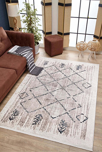 halinet Halı.Net Cream Modern Washable Non-Slip Living Room Carpet Haln-Hln1751