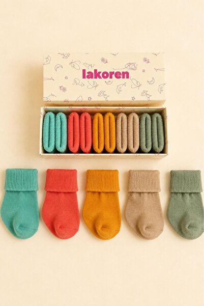 Lakoren Organik Pamuk 5'li Kutulu Premium Yeni Doğan Bebek Çorabı