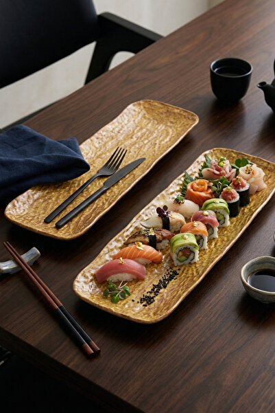 İREA PORSELEN Wood 41 cm Porcelain Sushi Presentation Plate 2 Pieces Savana