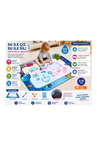 WİTT Sihirli Su Çizim Matı – Sadece Su ile Boyama, Silinebilir Eğitici Oyun M...