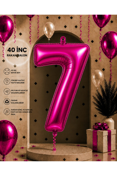 40 İnç Fuşya Folyo Rakam Balon Doğum Günü Parti Süsü