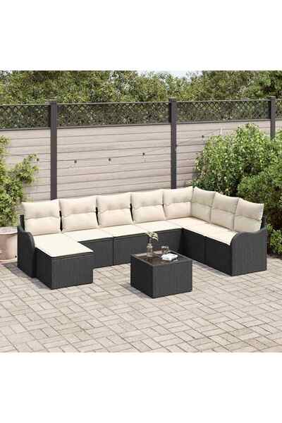 vidaxl Set de canapele pentru gradina 9 pcs Negru poliratan