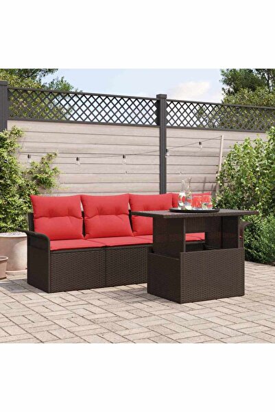 vidaxl Set de canapele pentru gradina cu perna 5 pcs Maro poliratan