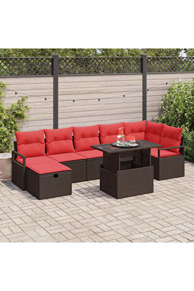 vidaxl Set de canapele pentru gradina cu perna 8 pcs Maro Rattan poli