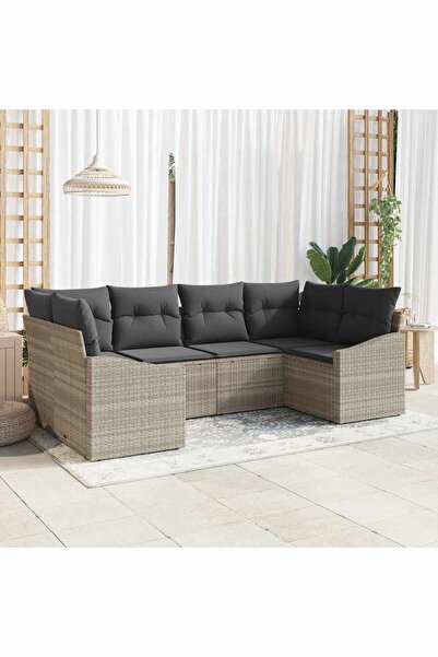vidaxl Set de canapea cu perna 6 pcs Gri deschis poliratan