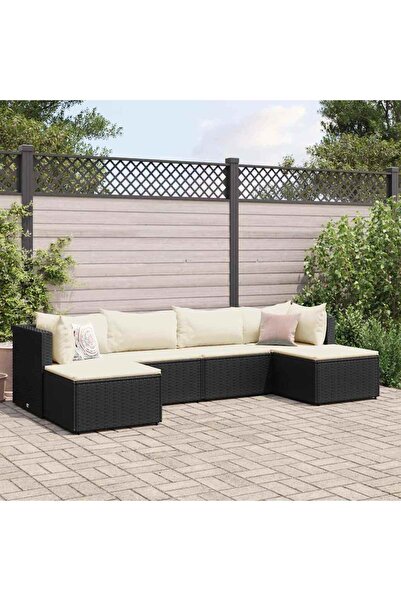 vidaxl Set mobilier de gradina cu perne, 6 piese, negru, poliratan