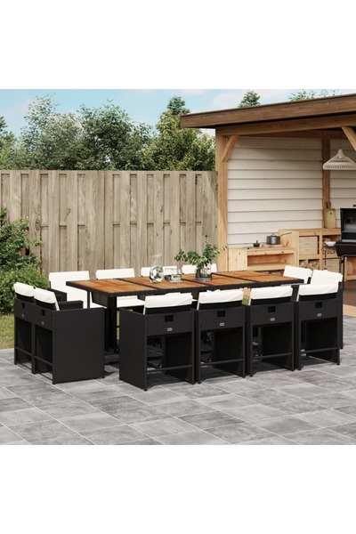 vidaxl Set mobilier de gradina cu perne, 13 piese, negru, poliratan
