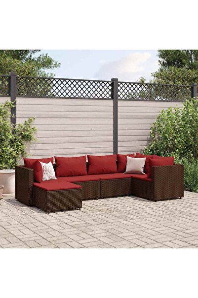 vidaxl Set mobilier de gradina cu perne, 6 piese, maro, poliratan