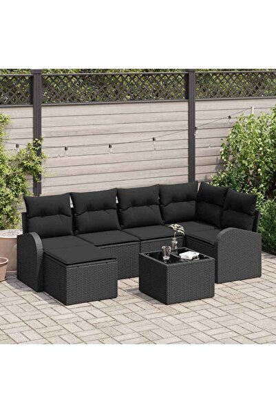 vidaxl Set de canapele pentru gradina 7 pcs Negru poliratan