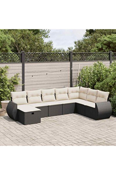 vidaxl Set mobilier de gradina cu perne, 8 piese, negru, poliratan