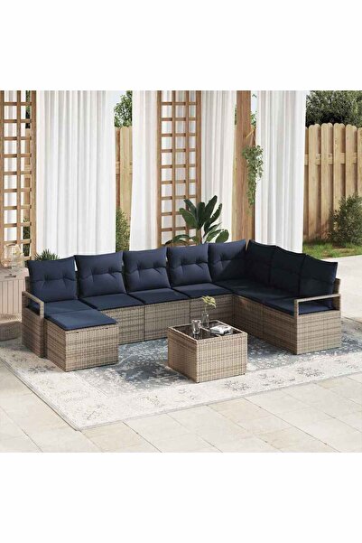 vidaxl Set de canapea cu perna 9 pcs Gri poliratan