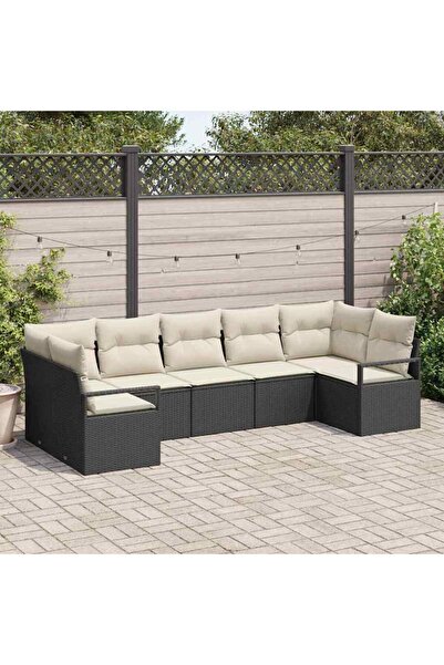 vidaxl Set de canapea cu perna 7 pcs Negru poliratan