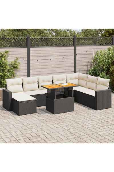 vidaxl Set mobilier de gradina cu perne, 9 piese, negru, poliratan
