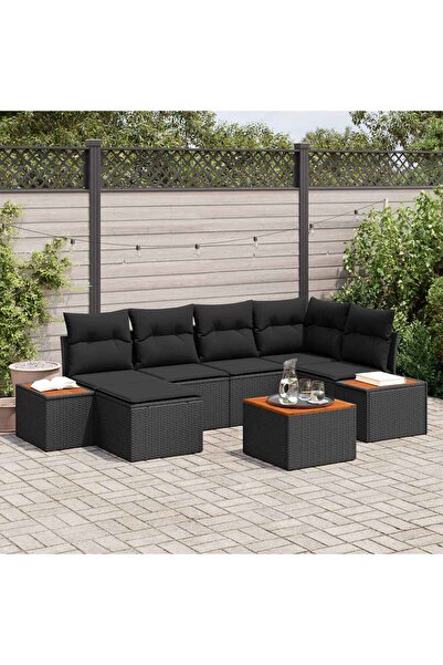 vidaxl Set de canapele pentru gradina cu perna 7 pcs Negru poliratan