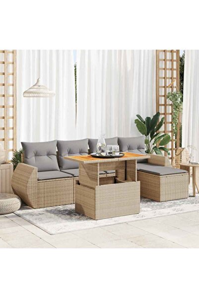 vidaxl Set canapele de gradina cu perne, 6 piese, bej, poliratan