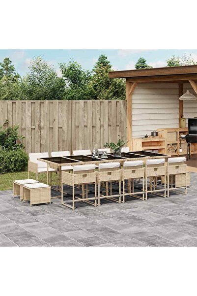 vidaxl Set mobilier de gradina cu perne, 15 piese, bej, poliratan