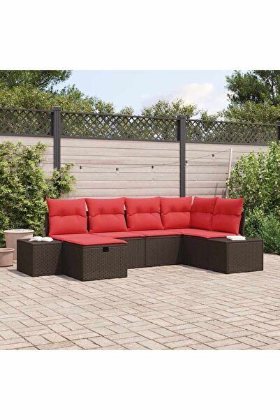 vidaxl Set de canapele pentru gradina cu perna 6 pcs Maro poliratan