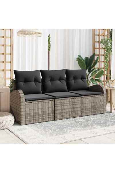 vidaxl Set de canapele pentru gradina 3 pcs Gri Rattan poli