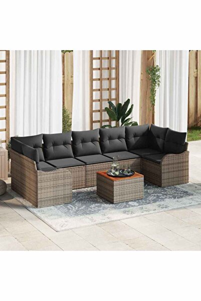 vidaxl Set de canapele pentru gradina cu perna 8 pcs Gri poliratan