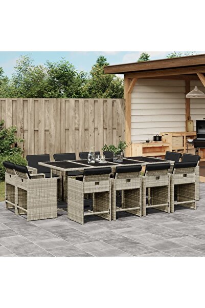 vidaxl Set mobilier de gradina cu perne 13 piese gri deschis poliratan